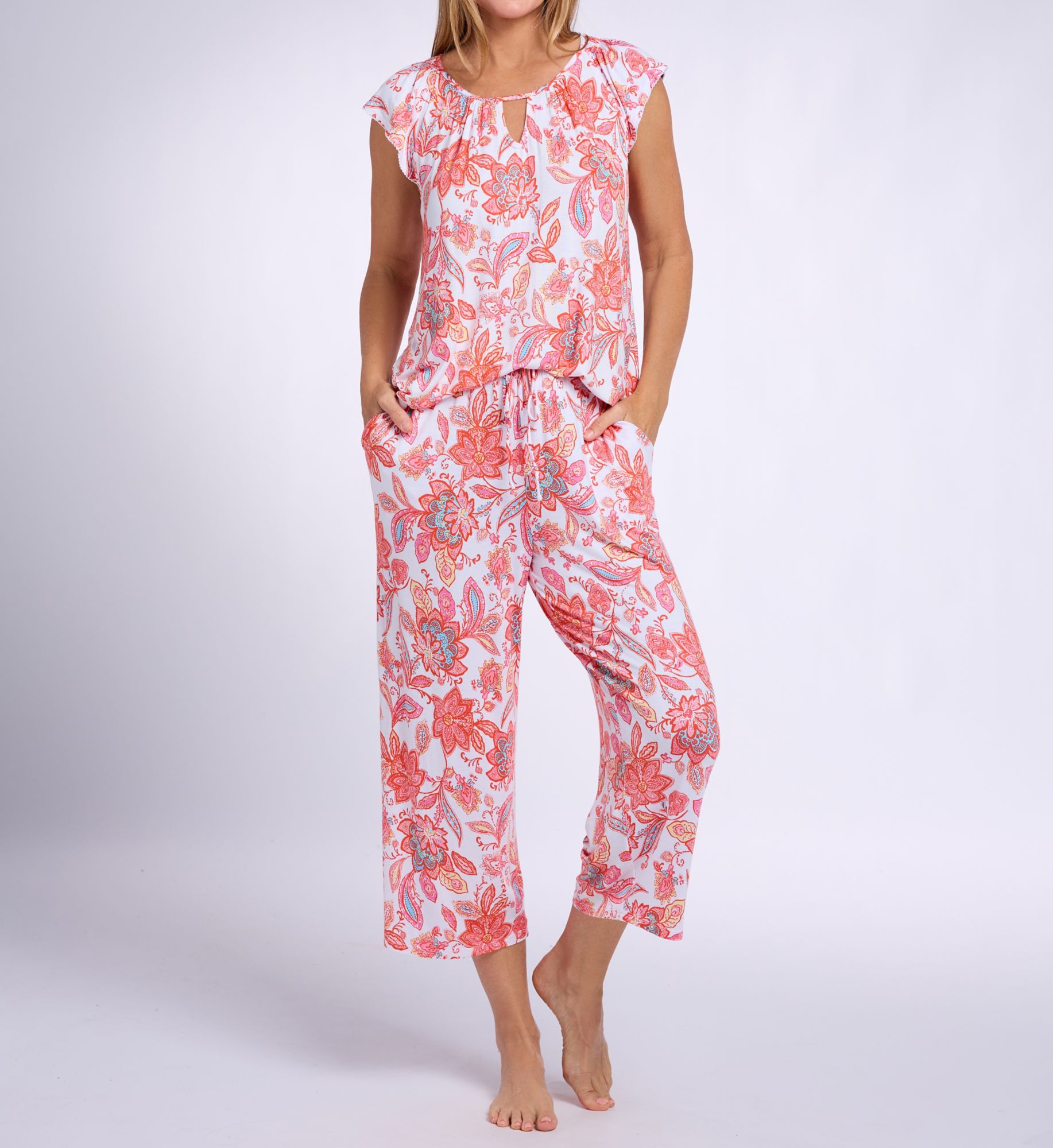 Ellen Tracy Short Sleeve PJ Set w/ Cropped Pant N90068 - Image 3