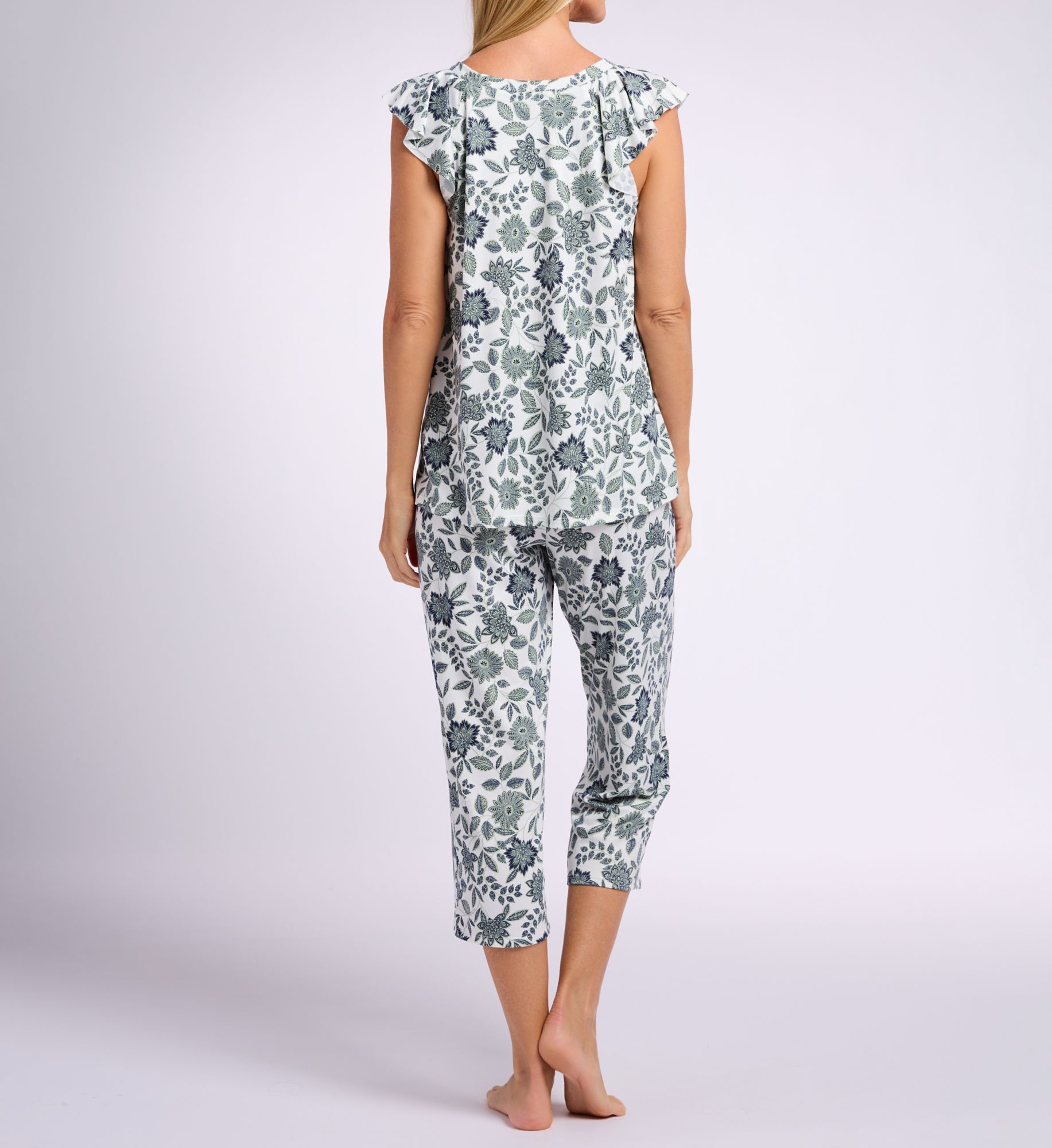 Back Image Front Image Main Image Ellen Tracy Short Sleeve Cropped PJ Set N90075