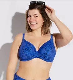 Pebble Cove Underwire Plunge Bikini Swim Top Blue 36FF