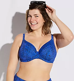 Pebble Cove Underwire Plunge Bikini Swim Top Blue 38FF