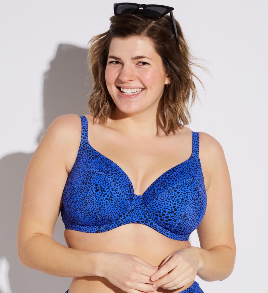 Elomi Pebble Cove Underwire Plunge Bikini Swim Top Blue 40E  - Image 1