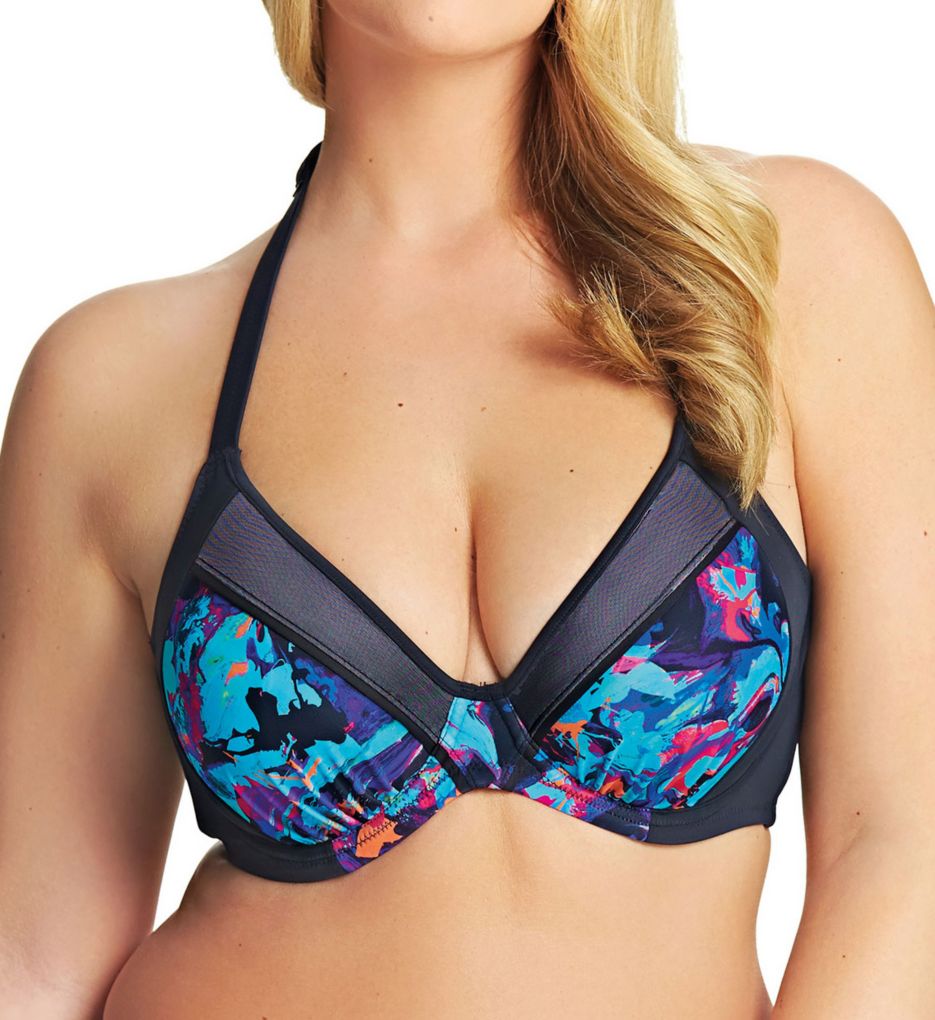 Abstract Convertible Underwire Gathered Swim Top-cs2