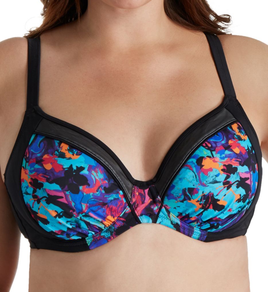 Abstract Convertible Underwire Gathered Swim Top-fs