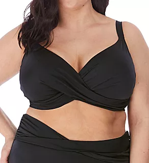 Magnetic Underwire Wrap Plunge Bikini Swim Top Black 36FF
