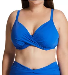 Magnetic Underwire Wrap Plunge Bikini Swim Top Sapphire 38F