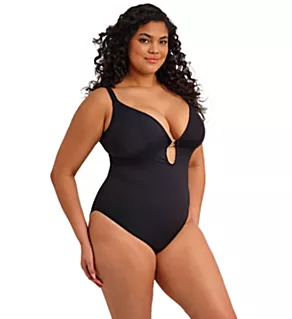 Plain Sailing Solid Non Wired Plunge Swimsuit Black 36F