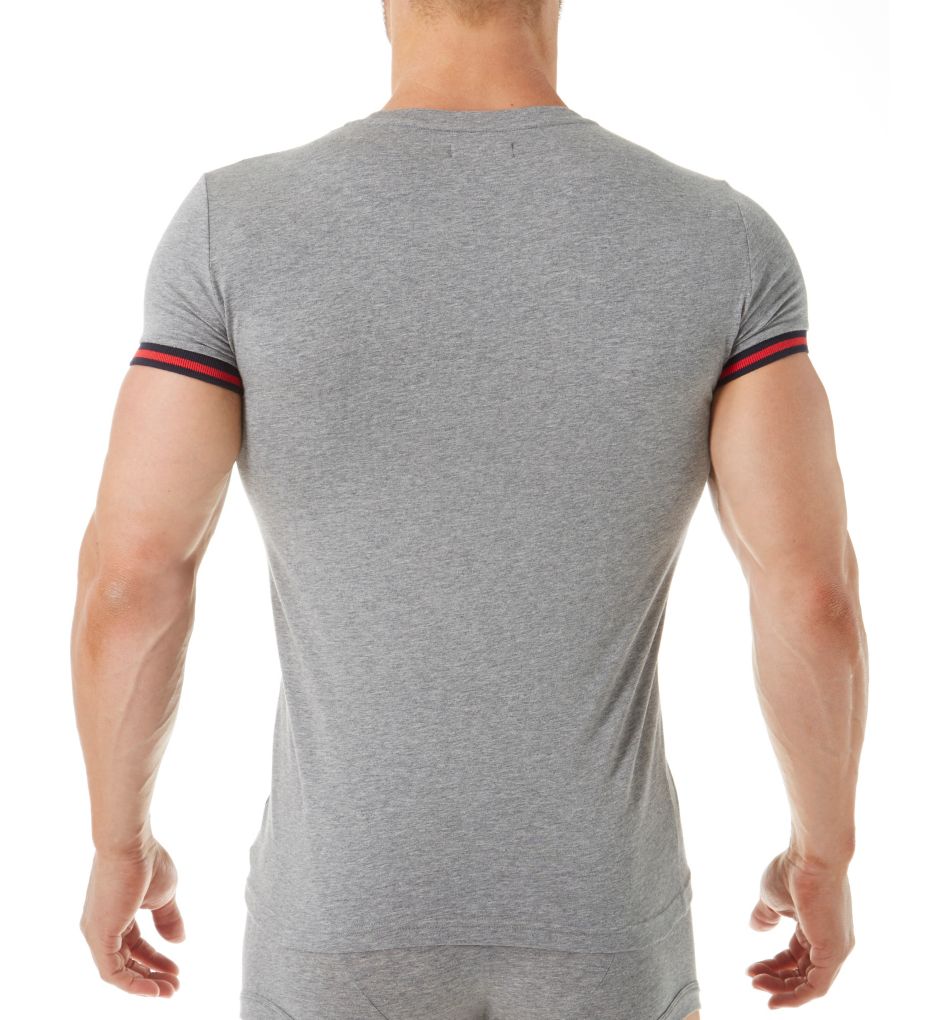 Striped Logo Cotton Stretch Crew Neck T-Shirt