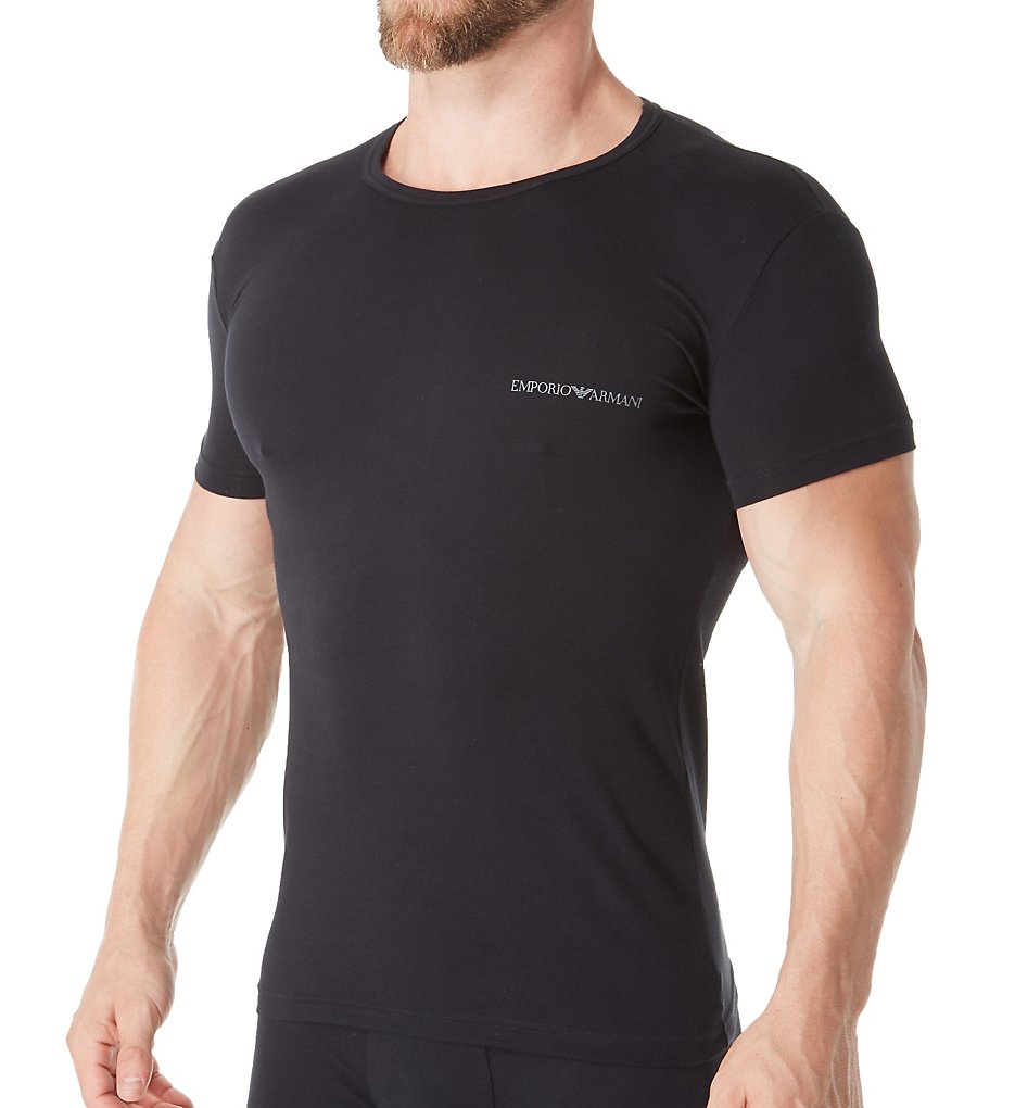 Emporio Armani 0357A717 Stretch Cotton Classic Logo Crew Neck T-Shirt (Black)