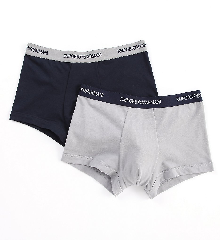 Emporio Armani 111210C7 Essentials Stretch Cotton Trunk- 2 Pack (Grey/Marine)