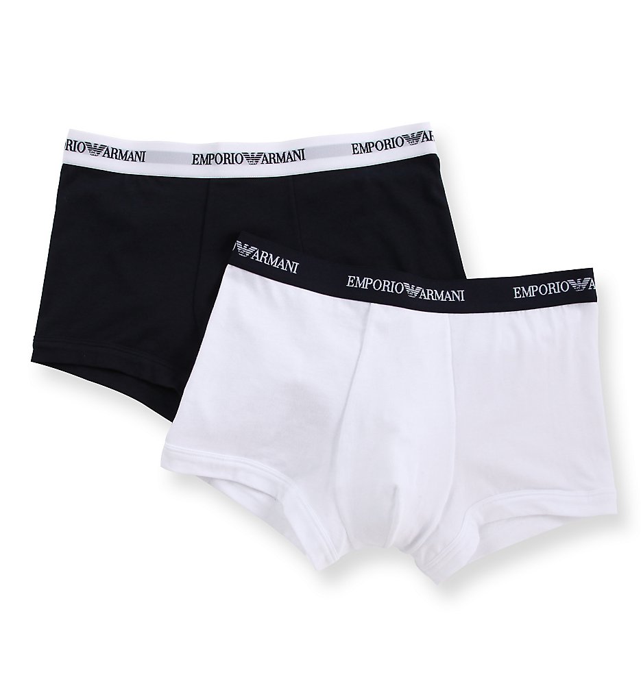 Emporio Armani 111210C7 Essentials Stretch Cotton Trunk- 2 Pack (White/Marine)