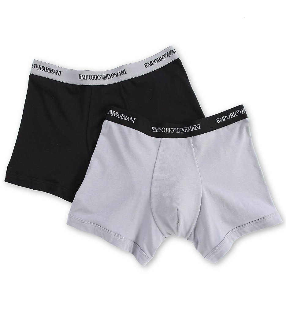 Emporio Armani 111268C7 Essentials Stretch Cotton Boxer Briefs - 2 Pack (Black/Grey)