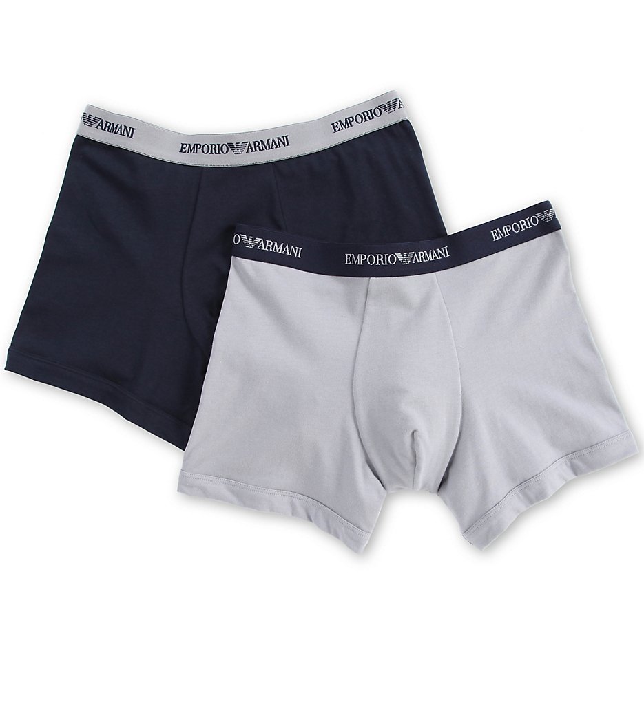 Emporio Armani 111268C7 Essentials Stretch Cotton Boxer Briefs - 2 Pack (Grey/Marine)