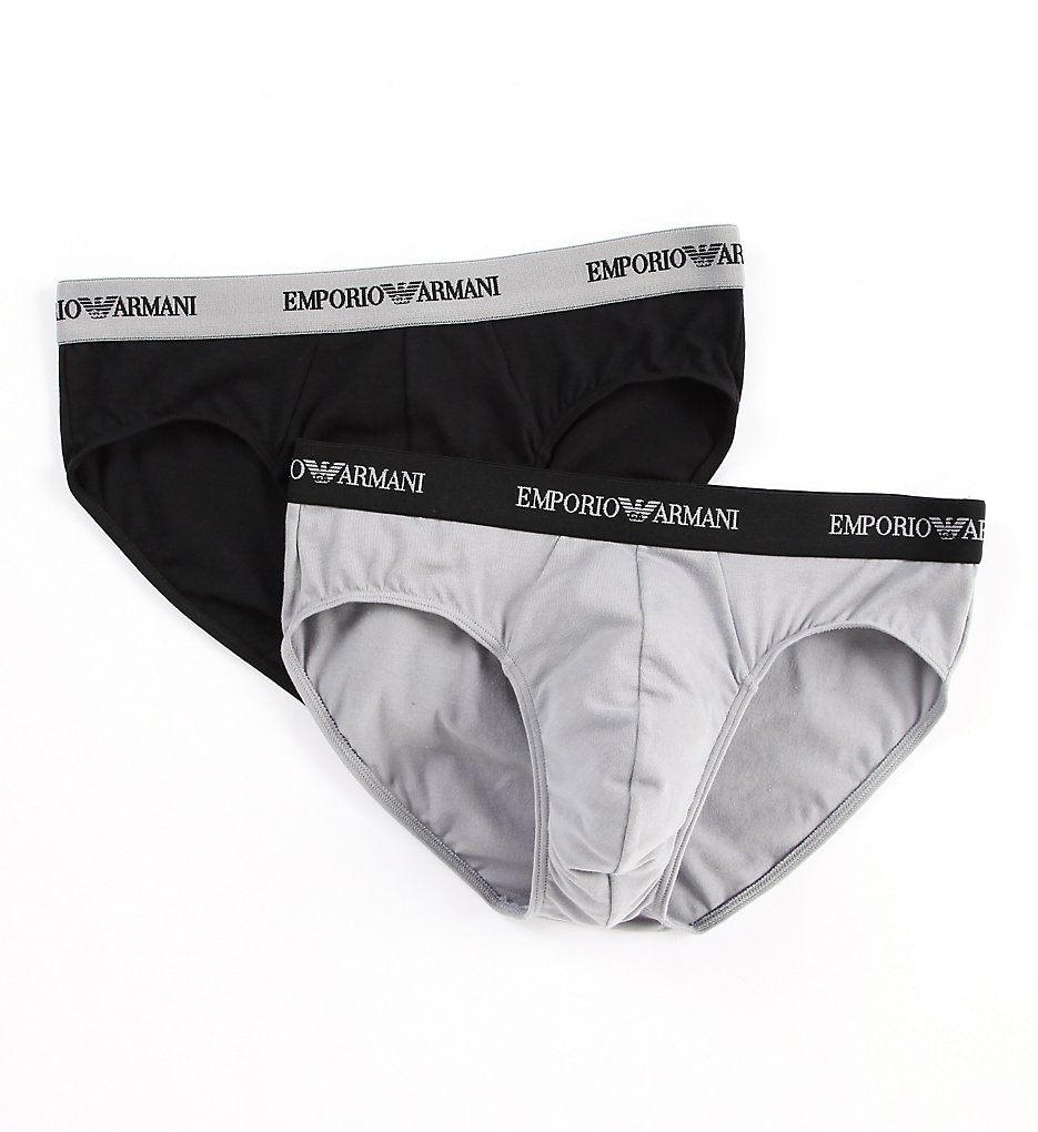 Emporio Armani 111321C7 Essentials Stretch Cotton Briefs - 2 Pack (Black/Grey)