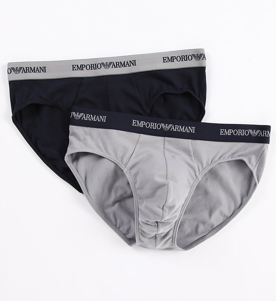 Emporio Armani 111321C7 Essentials Stretch Cotton Briefs - 2 Pack (Grey/Marine)
