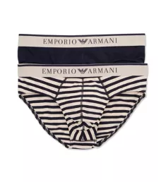 Yarn Dyed Striped Cotton Stretch Brief - 2 Pack Marine/Nude Stripe M