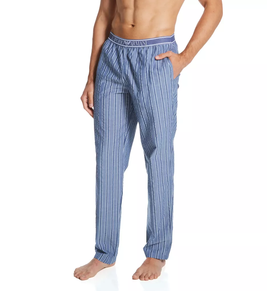 100% Cotton Pajama Pant Blue Chambray Stripe L