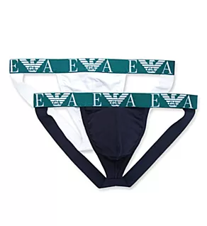 Bold Monogram Jockstrap - 2 Pack White/Marine XL