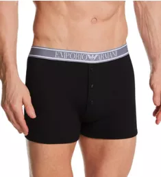 Ribbed Cotton Button Fly Boxer BLK XL