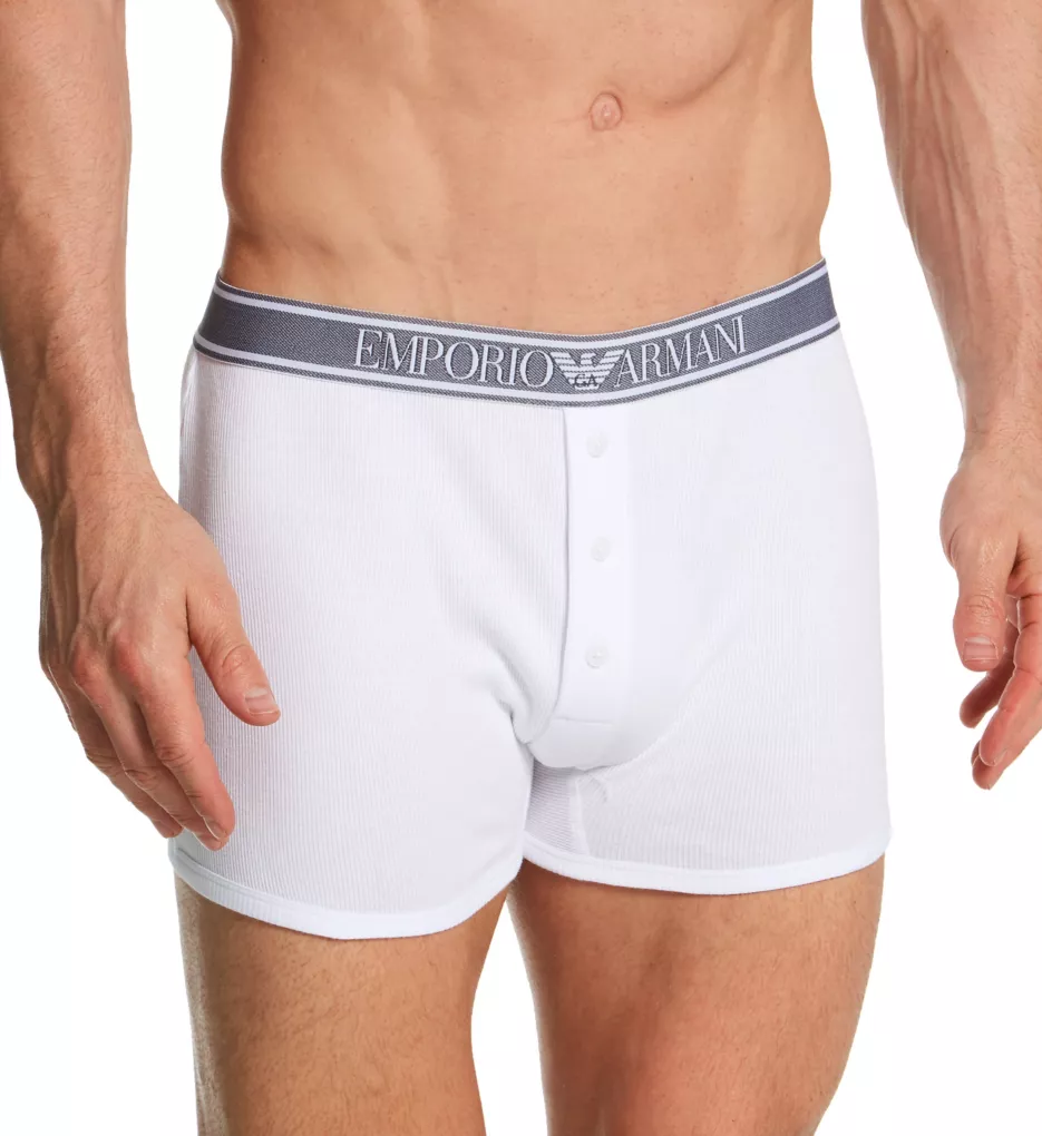 Ribbed Cotton Button Fly Boxer WHT M