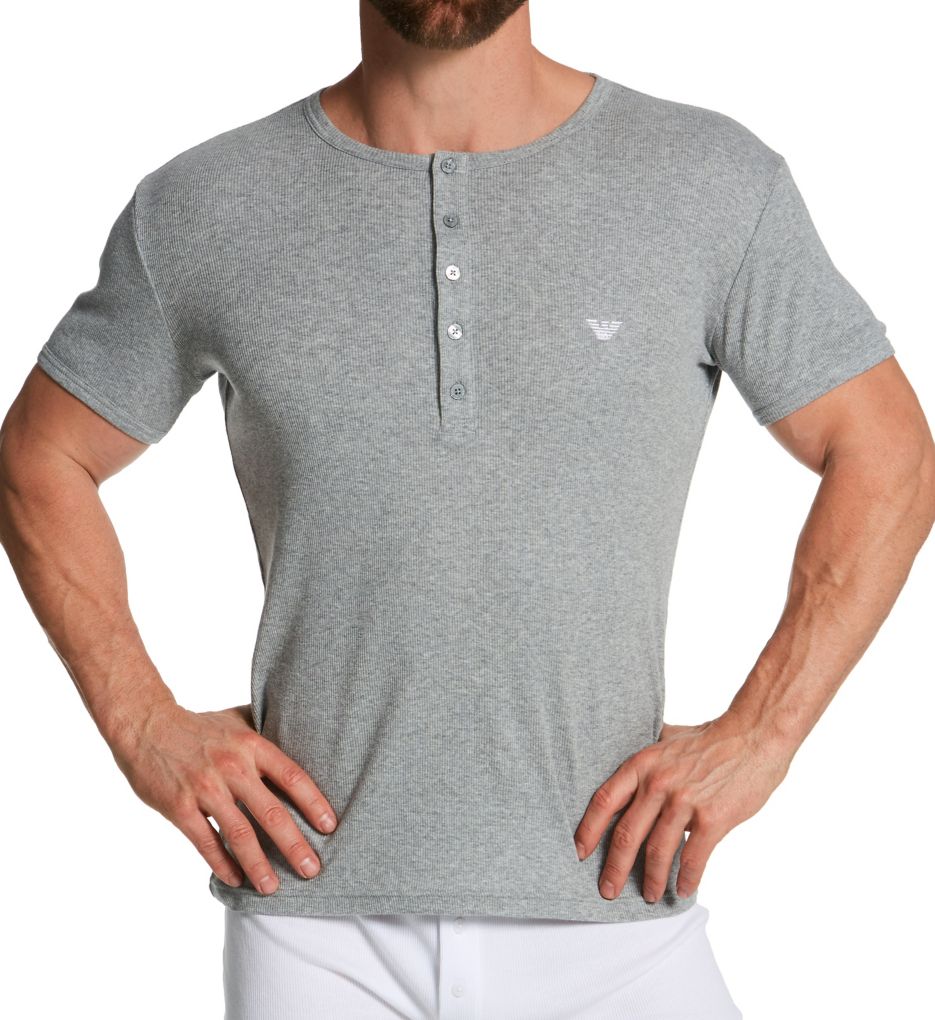 Ribbed Cotton Slim Fit Henley LGHTGM L by Emporio Armani