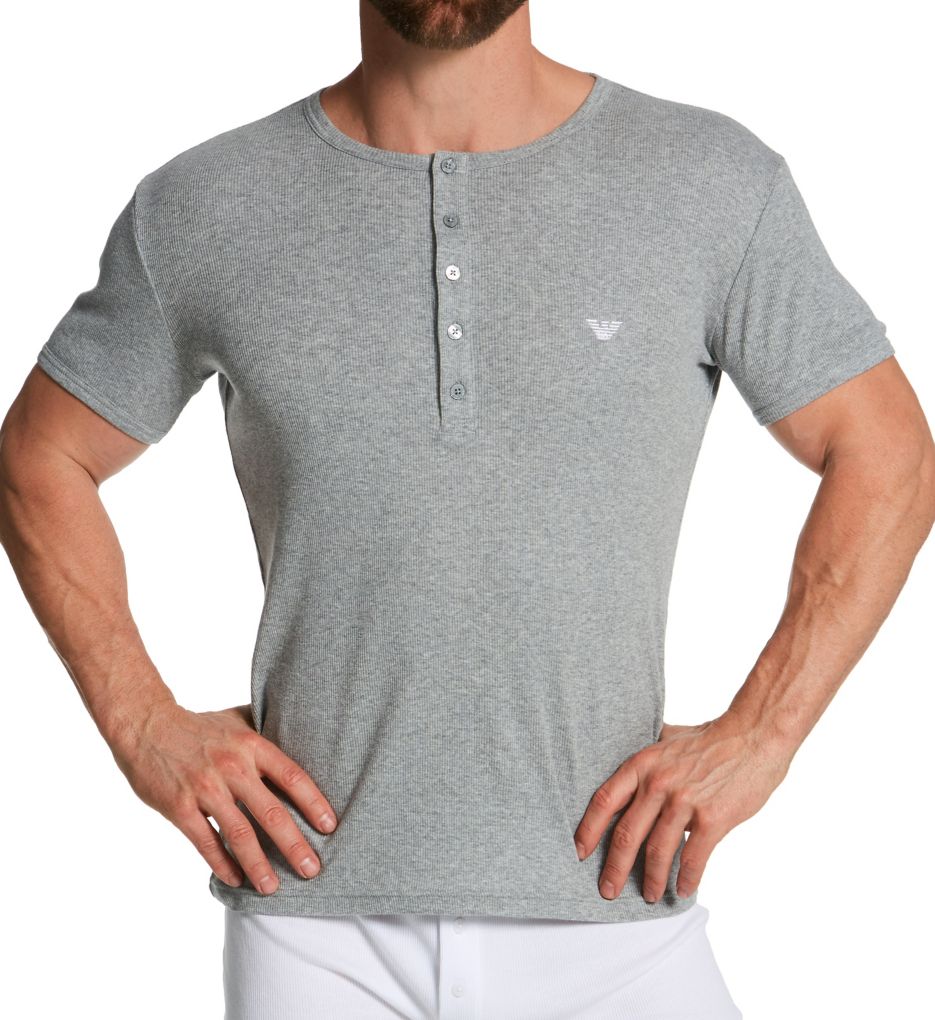 Ribbed Cotton Slim Fit Henley by Emporio Armani