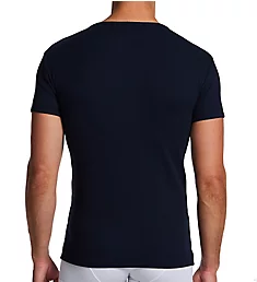 Ribbed Stretch Cotton Slim Fit Henley T-Shirt Marine M