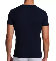 Ribbed Stretch Cotton Slim Fit Henley T-Shirt Marine M