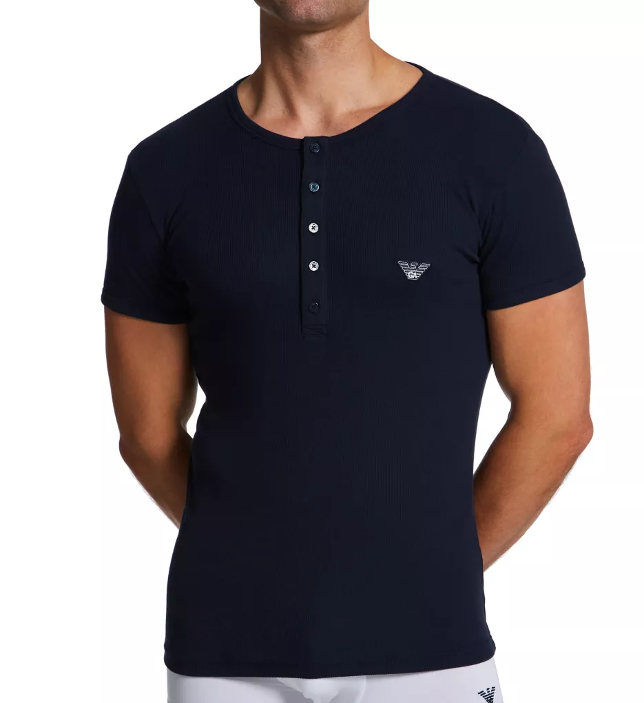 Emporio Armani Ribbed Stretch Cotton Slim Fit Henley T-Shirt 1120144 - Image 1