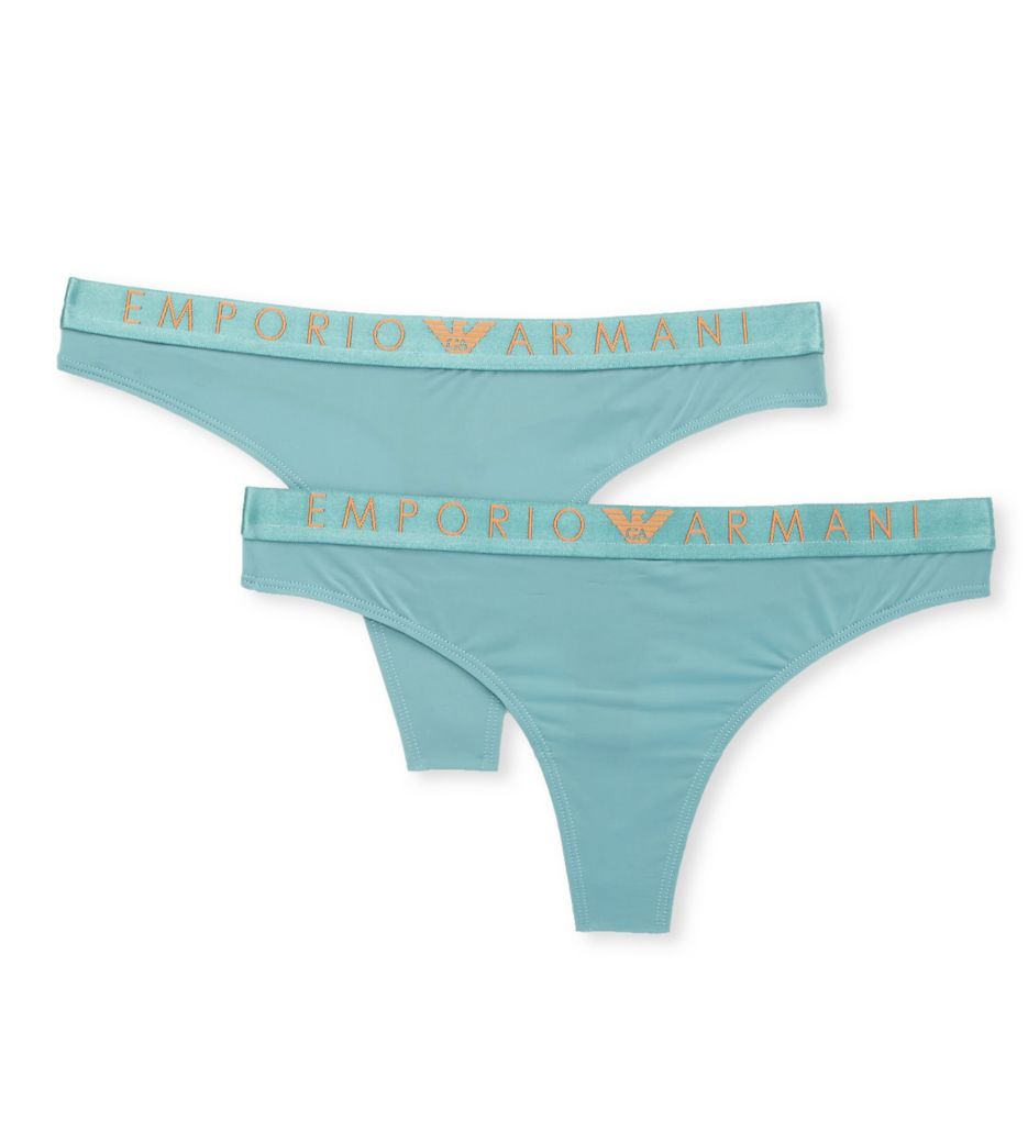 Emporio Armani Women's Iconic Microfiber Thong Panty - 2 Pack in Blue | Size XL | HerRoom.com
