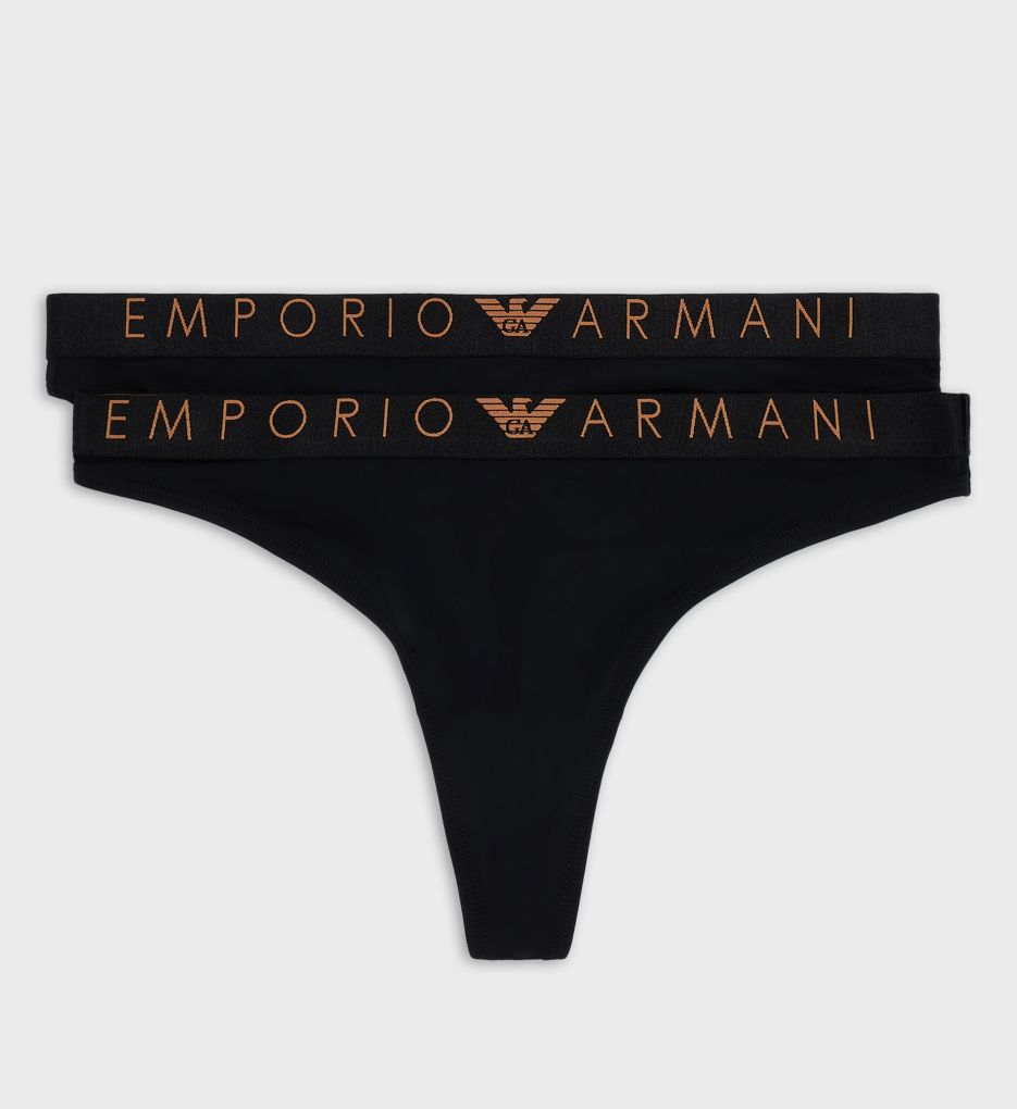 Emporio Armani Women's Iconic Microfiber Thong Panty - 2 Pack in Black | Size XL | HerRoom.com
