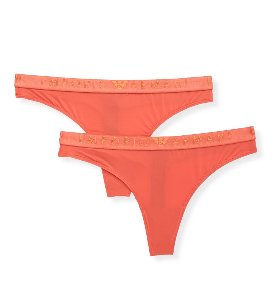 Emporio Armani Women's Iconic Microfiber Thong Panty - 2 Pack in Red | Size Small | HerRoom.com