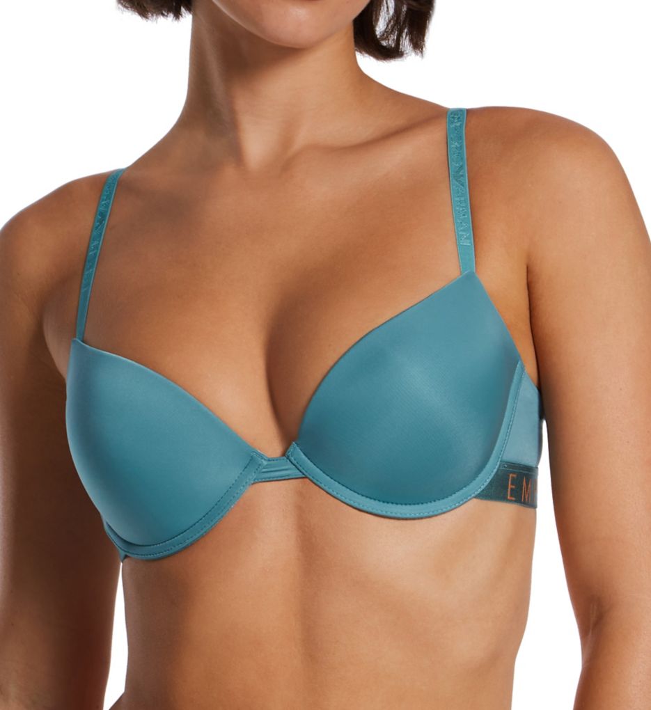 Emporio Armani Women's Iconic Microfiber Push Up Bra in Blue | Size 36B | HerRoom.com