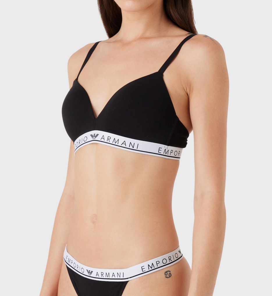 Emporio Armani Women's Iconic Logoband Padded Triangle Bra in Black | Size Medium | HerRoom.com