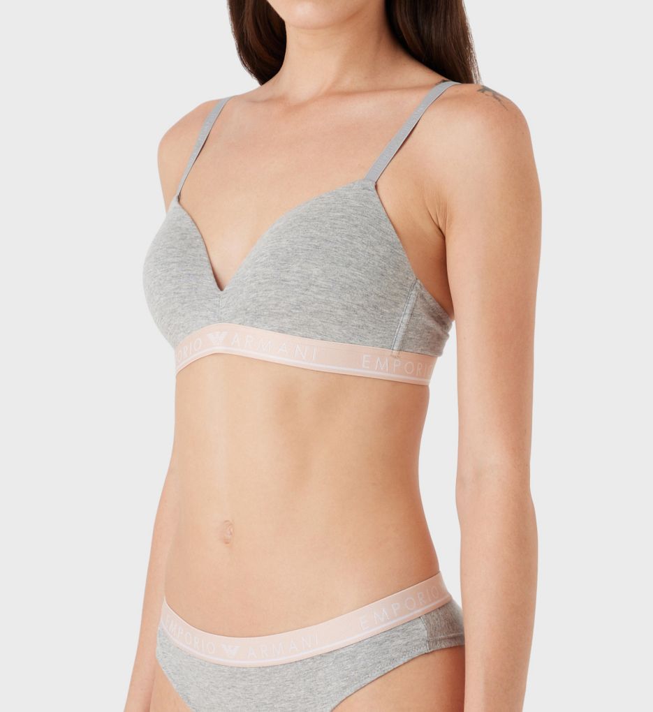 Emporio Armani Women's Iconic Logoband Padded Triangle Bra in Light Grey Melange | Size Large | HerRoom.com