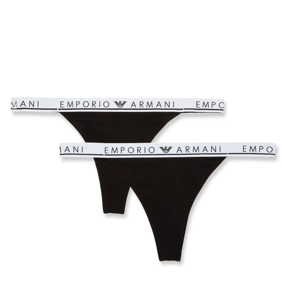 Emporio Armani Women's Iconic Logoband T-Thong Panty - 2 Pack in Black | Size XL | HerRoom.com