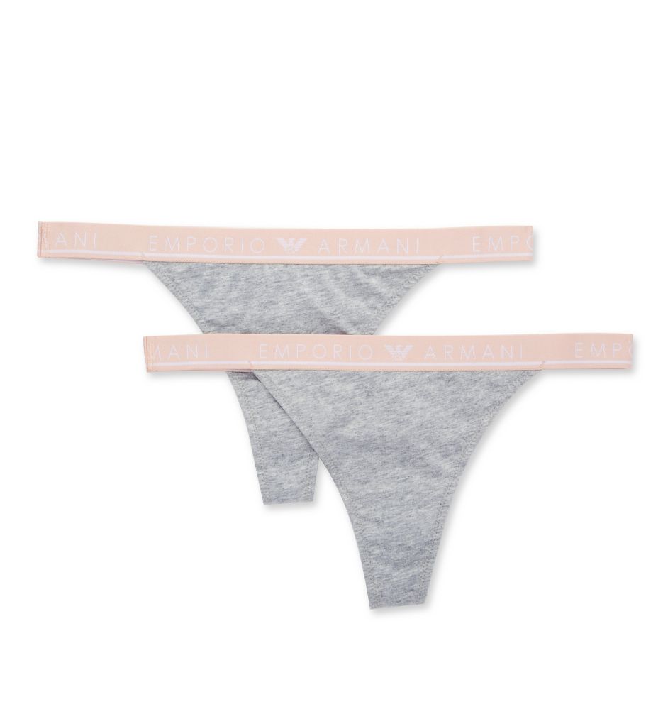 Emporio Armani Women's Iconic Logoband T-Thong Panty - 2 Pack in Light Grey Melange | Size Medium | HerRoom.com