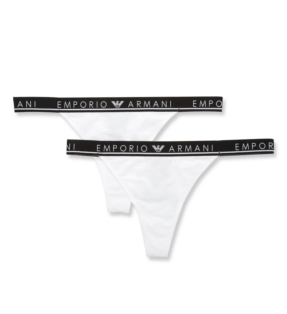 Emporio Armani Women's Iconic Logoband T-Thong Panty - 2 Pack in White | Size Large | HerRoom.com