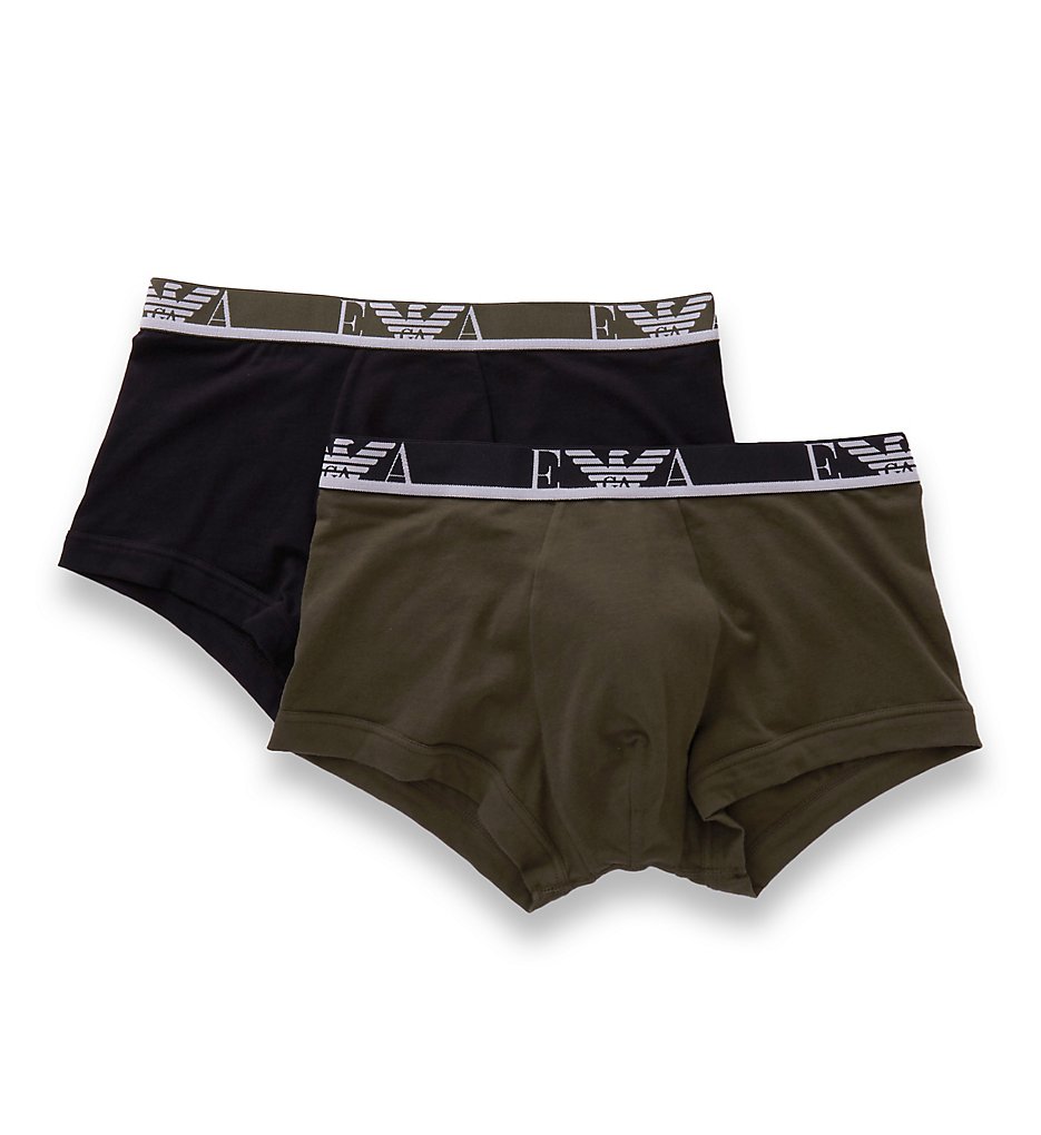Emporio Armani 2107A715 Stretch Cotton Eagle Logo Trunk - 2 Pack (Black/Military Green)