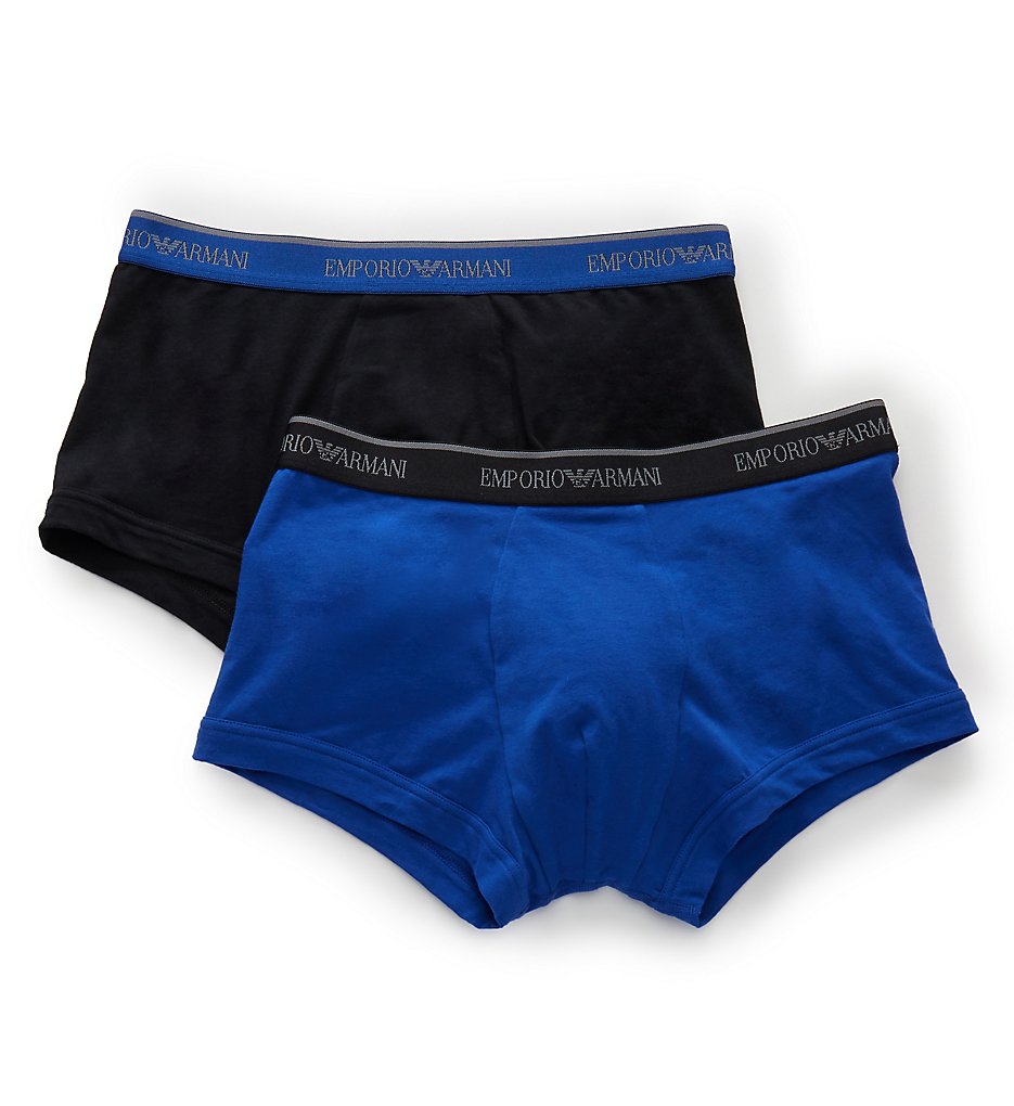 Emporio Armani 2107A717 Stretch Cotton Classic Logo Trunk - 2 Pack (Black/Electric Blue)