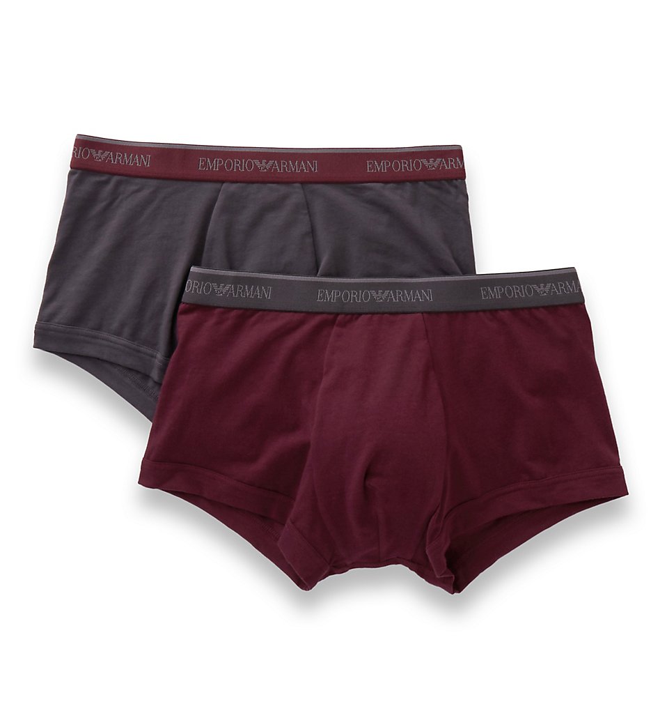 Emporio Armani 2107A717 Stretch Cotton Classic Logo Trunk - 2 Pack (Smoke/Aubergine)