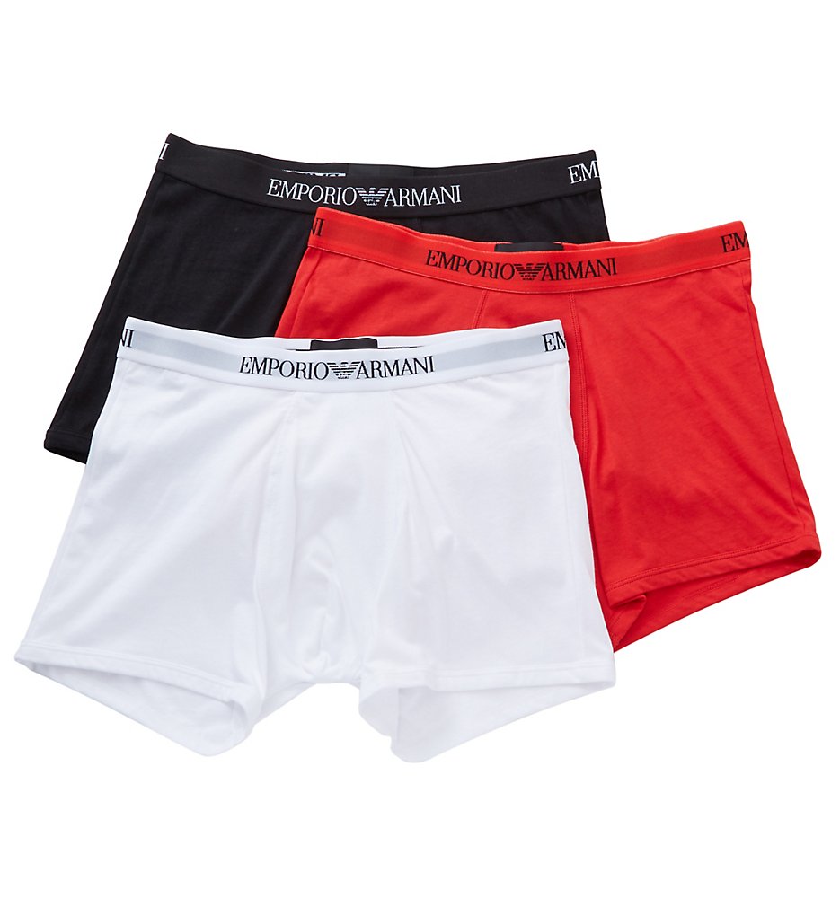 Emporio Armani 611CC722 Essentials 100% Cotton Boxer Briefs - 3 Pack (Red/White/Black)