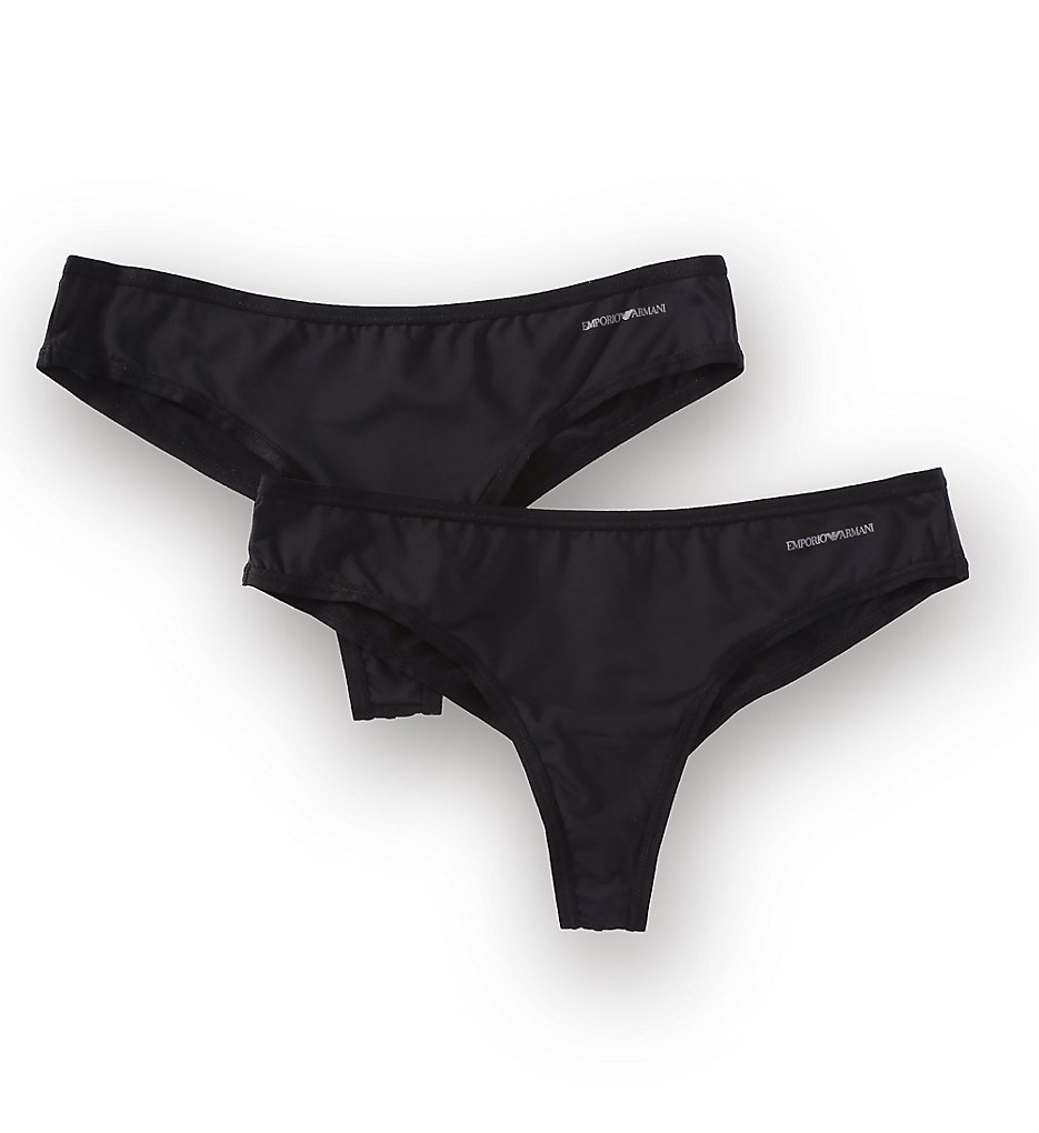 Emporio Armani >> Emporio Armani 63331710 Flawless Microfiber Brazilian Brief Panty - 2 Pack (Black L)