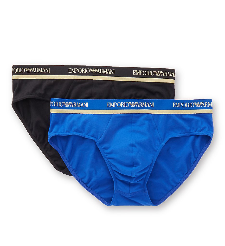 Emporio Armani 7337A598 Holiday Edition Briefs - 2 Pack (Black/Electric Blue)