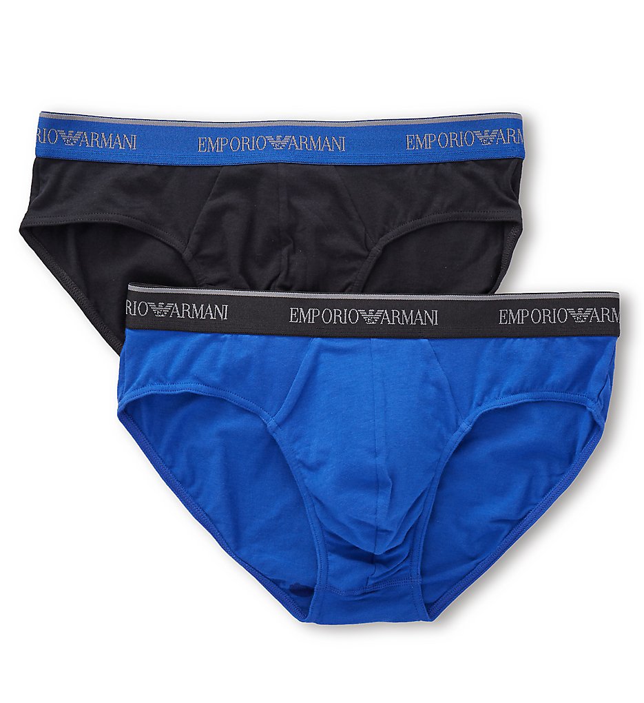 Emporio Armani 7337A717 Stretch Cotton Classic Logo Briefs - 2 Pack (Black/Electric Blue)