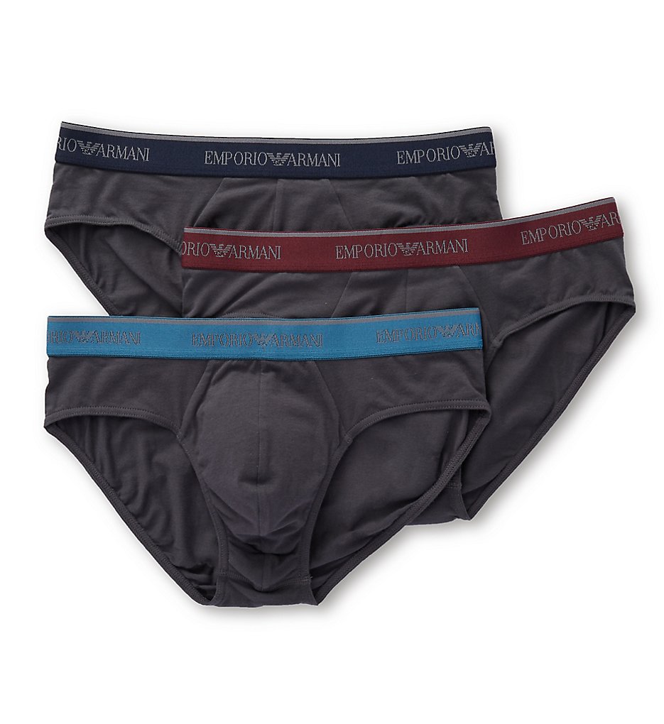 Emporio Armani 7347A717 Stretch Cotton Classic Logo Briefs - 3 Pack (Smoke/Smoke/Smoke)