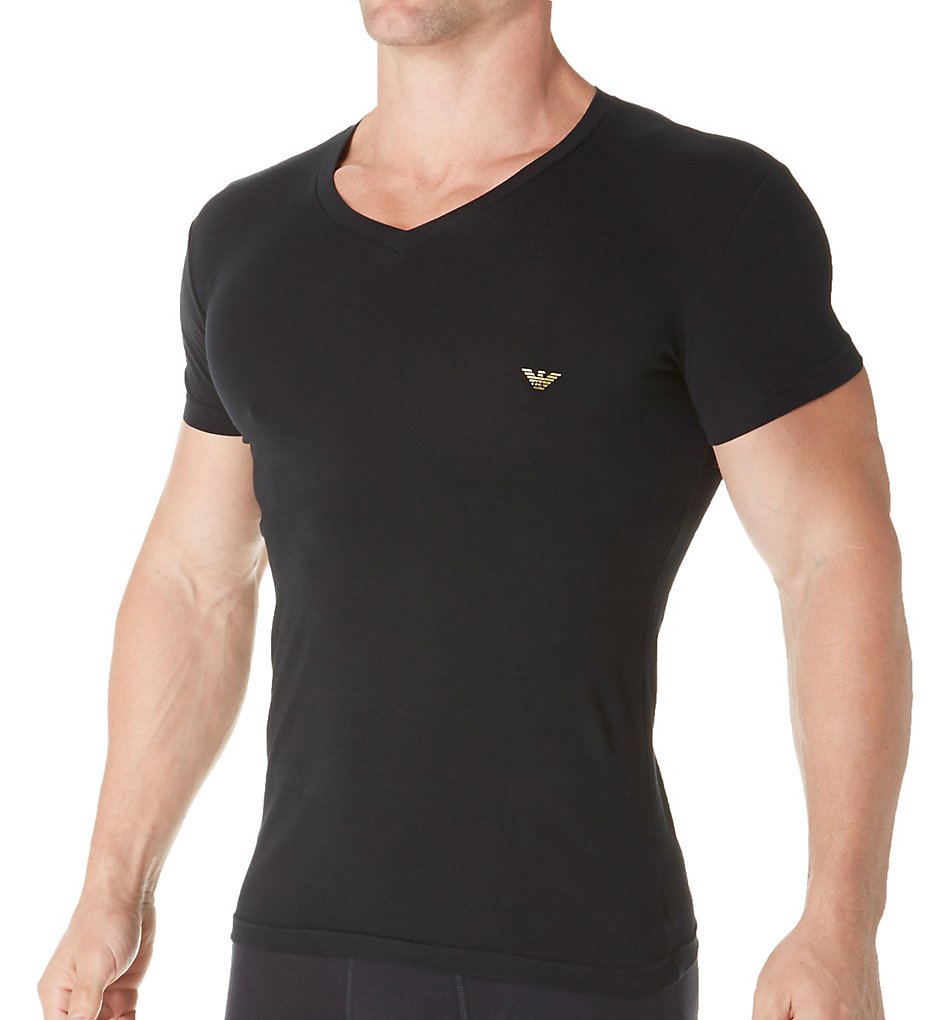Emporio Armani 8107A745 Metallic Eagle V-Neck T-Shirt (Black)