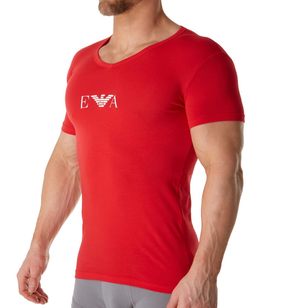 Color Stretch Cotton V Neck T-Shirt-acs