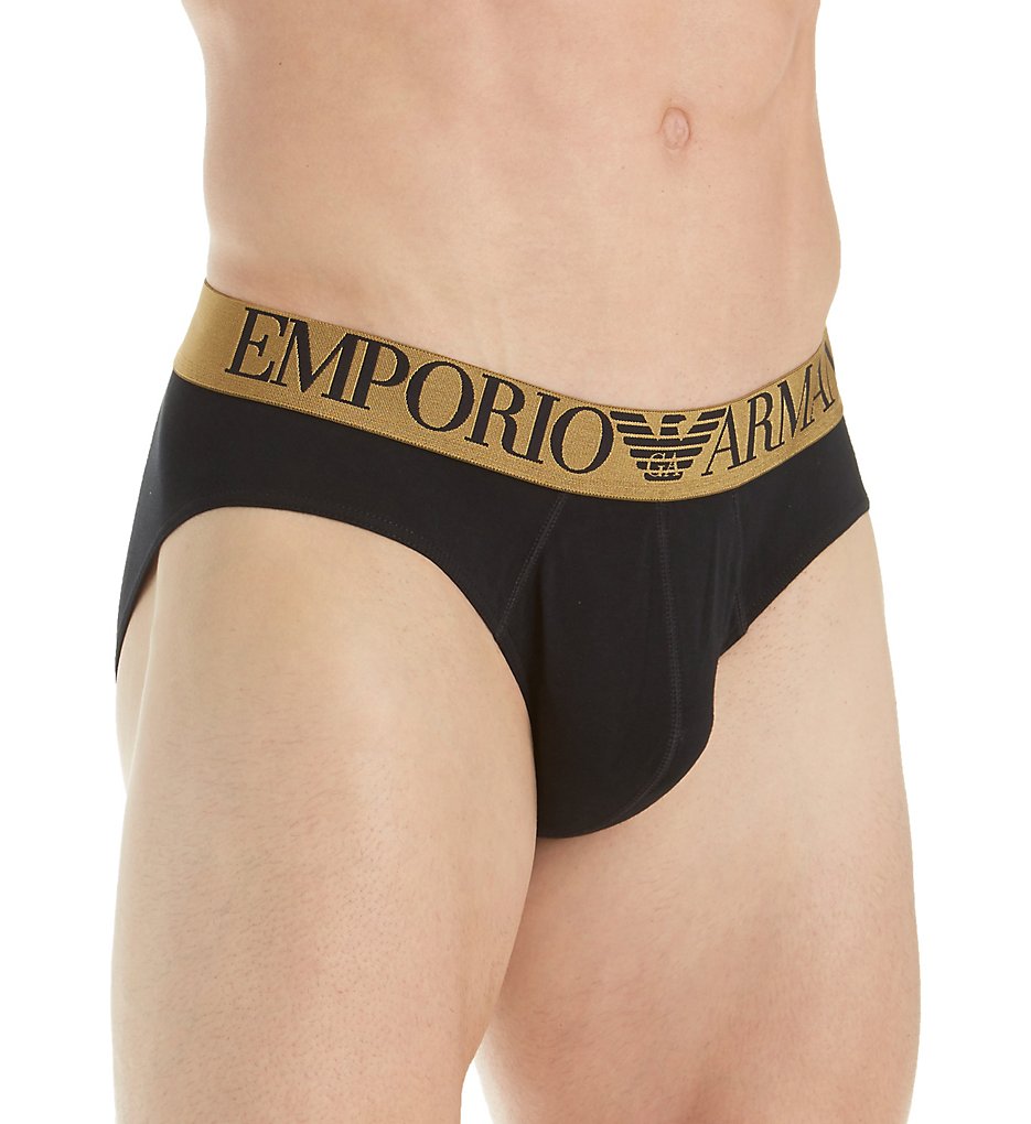 Emporio Armani 8147A745 Metallic Eagle Briefs (Black)