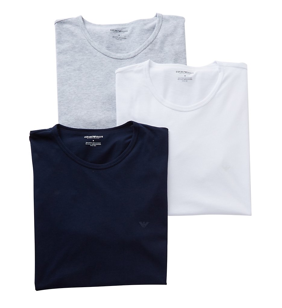 Emporio Armani 821CC722 Essentials Genuine 100% Cotton Crew Neck - 3 Pack (Grey/White/Navy)