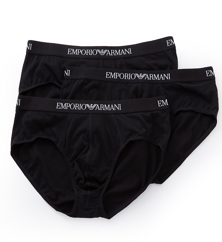 Emporio Armani 824CC722 Essentials 100% Cotton Briefs - 3 Pack (Black)